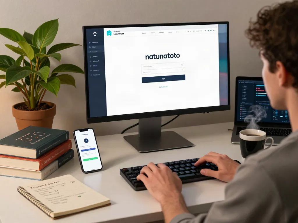 Proses natunatoto login di ruang kerja modern dengan tampilan antarmuka yang menarik.
